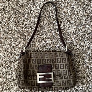 Fendi Vintage Zucchino Mini Mamma Baguette Dark Brown Canvass Leather